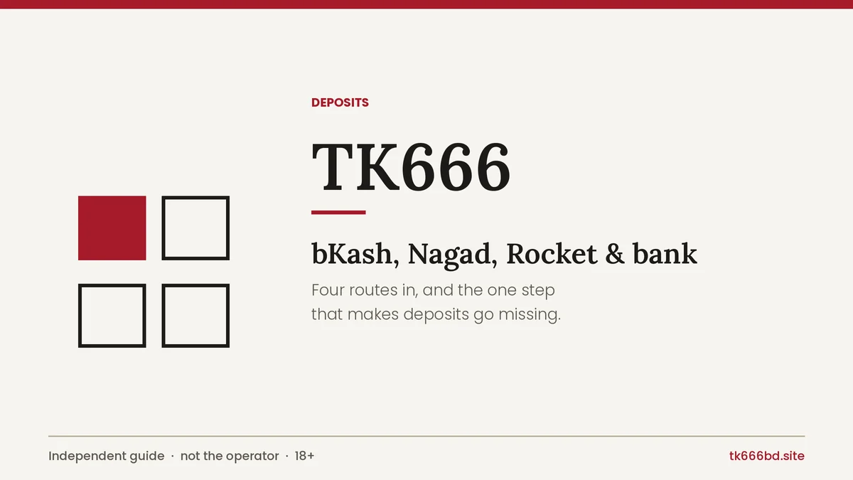 TK666 deposit guide cover showing bKash, Nagad, Rocket and bank transfer for Bangladesh